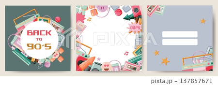 Set of square social media templates with retro items 137857671