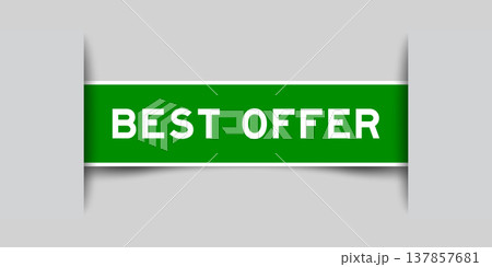 Green color square shape sticker label with word best offer inserted in gray background Green color square shape sticker label with word best offer inserted in gray background 137857681