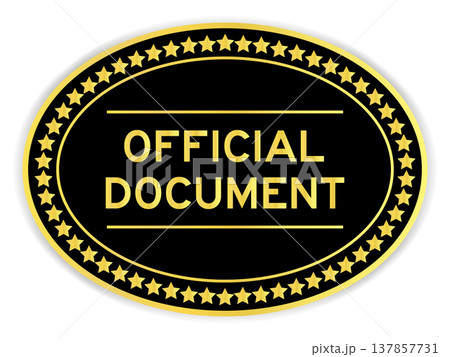 Black and gold color oval label sticker with word official document on white background 137857731