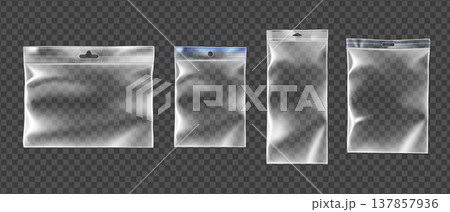 Transparent plastic bag mockup with zipper closure 137857936