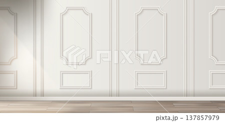 Classic white wall panels with elegant wooden frames Classic white wall panels with elegant wooden frames 137857979
