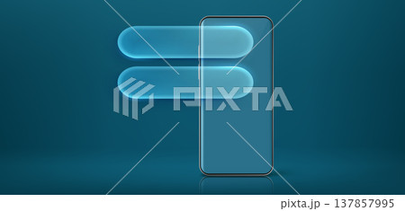 Modern smartphone, glass morphism message bubbles Modern smartphone, glass morphism message bubbles 137857995