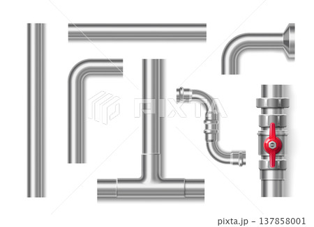 Industrial stainless steel pipeline with red screw Industrial stainless steel pipeline with red screw 137858001