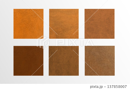 Realistic brown leather samples set on white 137858007