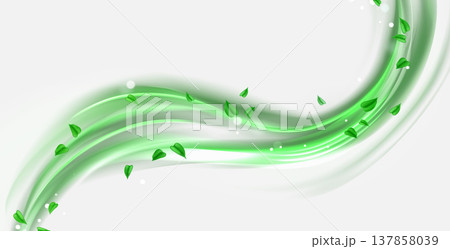 Fresh green leaves swirling in dynamic air flow Fresh green leaves swirling in dynamic air flow 137858039