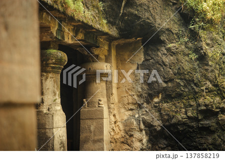 Elephanta Caves in Mumbai, India. Collection of cave temples dedicated to the Hindu god Shiva 137858219