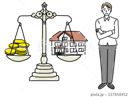 不動産相続や実家の処分で悩む人手描きシンプル線画 137858452