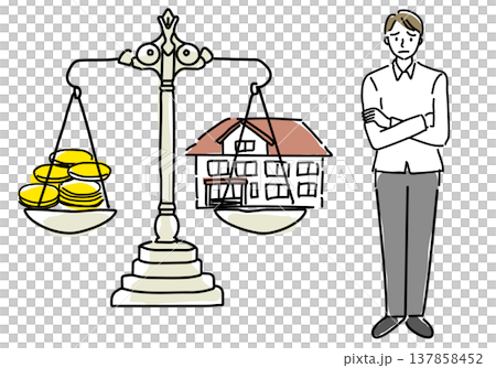不動産相続や実家の処分で悩む人手描きシンプル線画 137858452