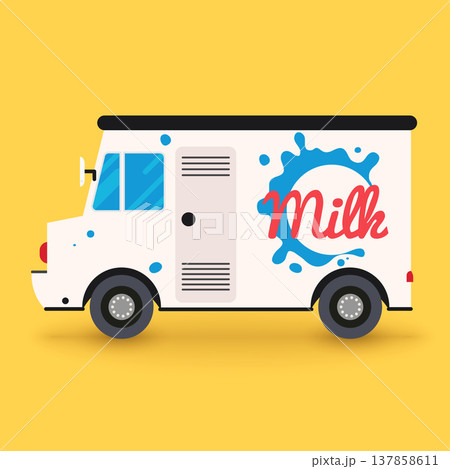 Dairy milk delivery service. Local delivery van.Flat design modern vector illustration concept. Dairy milk delivery service. Local delivery van.Flat design modern vector illustration concept. 137858611