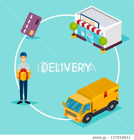 Flat 3d web isometric e-commerce, electronic business, online shopping, payment, delivery, shipping process, sales infographic concept vector. Flat 3d web isometric e-commerce, electronic business, online shopping, payment, delivery, shipping process, sales infographic concept vector. 137858631