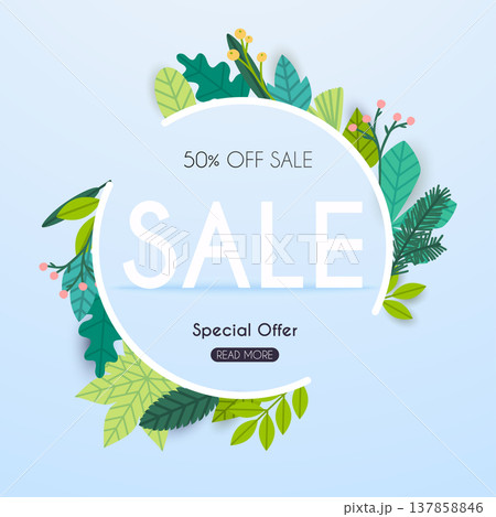 Sale Banner with leaf, Poster, Flyer. Vector illustration. Sale Banner with leaf, Poster, Flyer. Vector illustration. 137858846
