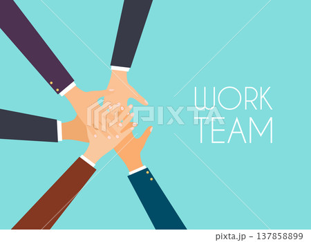 Business people putting their hands together. Flat design modern vector illustration concept. Business people putting their hands together. Flat design modern vector illustration concept. 137858899