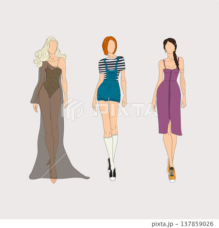 Hand drawn fashion models. Vector illustration...のイラスト素材 [137859026 ...