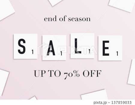 Sale Banner with scrabble letters design, Poster, Flyer. Vector illustration. 137859033