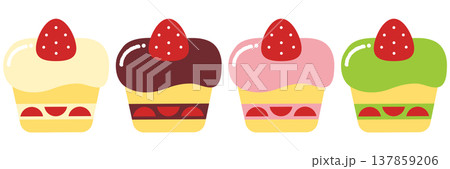 いちごが乗った可愛いミニケーキのイラストセット 137859206