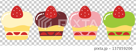 いちごが乗った可愛いミニケーキのイラストセット 137859206