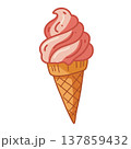 Pink ice cream cone illustration, cute sweet dessert in cartoon style 137859432