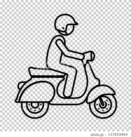 Line icon of a person riding a scooter (black) Line icon of a person riding a scooter (black) 137859464