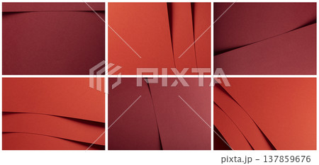 red paper panels create a structured abstract background. Smooth matte surfaces intersect with red paper panels create a structured abstract background. Smooth matte surfaces intersect with 137859676