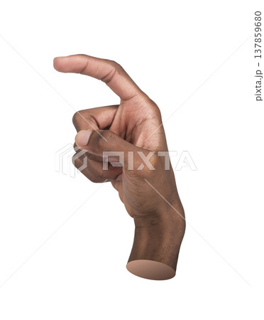 Right hand points outward with raised index finger in closeup perspective. African male gesture 137859680