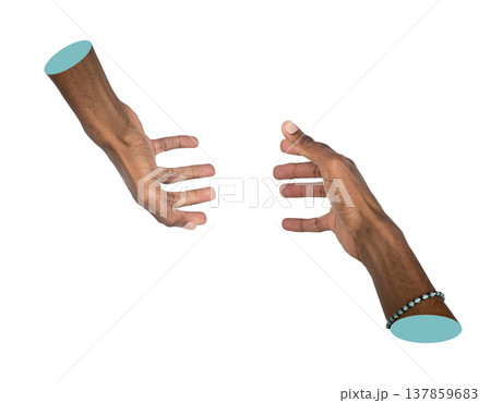 Right hand reaches outward with open fingers in a clear gesture. African American male arm shows a 137859683