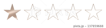 Row of five star icons showing a rating scale, from a filled metallic star to outlined stars. 137859688