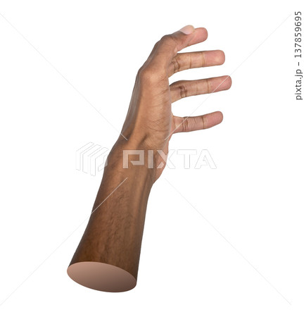 Single outstretched hand reaches forward in an interaction gesture. African American male arm 137859695