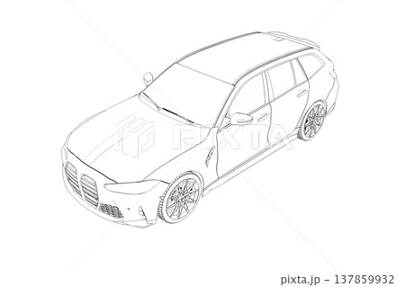 car outline drawing, sketch, contour image 137859932