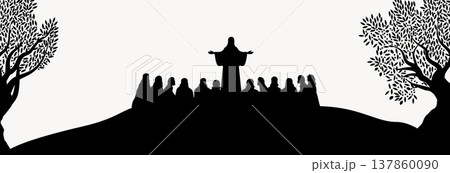 Silhouette of Jesus Christ teaching his disciples. 137860090