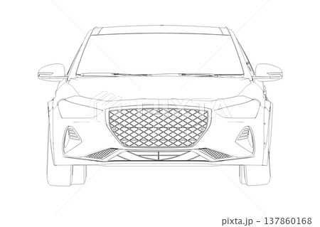 car outline drawing, sketch, contour image 137860168