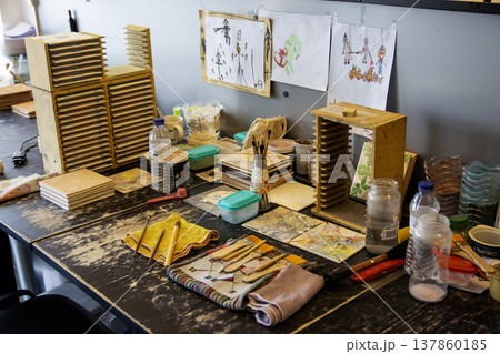 Art Supplies Workspace in Porto Portugal for painting tiles 137860185