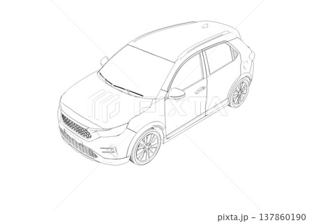 car outline drawing, sketch, contour image 137860190