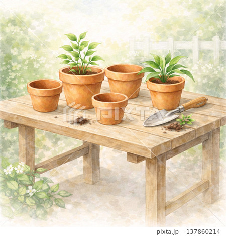 植木鉢シリーズ:ガーデンテーブルと植木鉢 植木鉢シリーズ:ガーデンテーブルと植木鉢 137860214