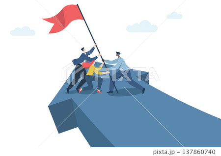 Strong teamwork leading to success for organizations, business people working as a team or partners helping to raise the flag of victory. Vector design illustration. Strong teamwork leading to success for organizations, business people working as a team or partners helping to raise the flag of victory. Vector design illustration. 137860740