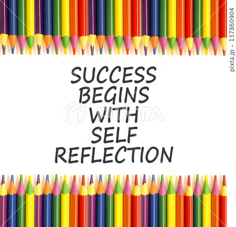 Self reflection symbol. Concept words Success begins with self reflection on beautiful white paper. Beautiful white paper background. Business success begins with self reflection concept. Copy space. 137860904