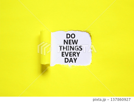 Do new things every day words symbol. Concept words Do new things every day on beautiful white paper. Beautiful yellow paper background. Business do new things every day concept. Copy space. Do new things every day words symbol. Concept words Do new things every day on beautiful white paper. Beautiful yellow paper background. Business do new things every day concept. Copy space. 137860927