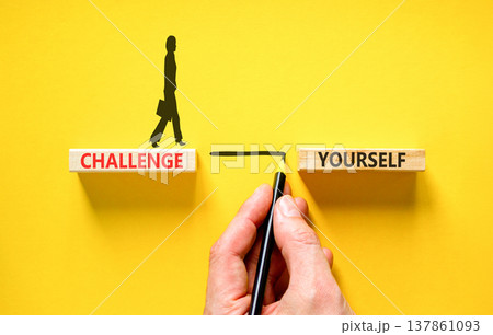 Challenge yourself words symbol. Concept words Challenge yourself on beautiful wooden blocks. Beautiful yellow background. Business lifestyle and Challenge yourself words concept. Copy space. Challenge yourself words symbol. Concept words Challenge yourself on beautiful wooden blocks. Beautiful yellow background. Business lifestyle and Challenge yourself words concept. Copy space. 137861093