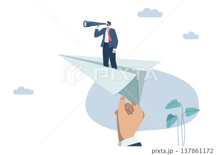 Coach or support business manager The right idea for business development, Big hands help, promote flight. new employee or business person, Vector design illustration. 137861172