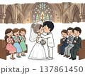 教会の挙式でキッスするウエディングドレスを着た花嫁 137861450