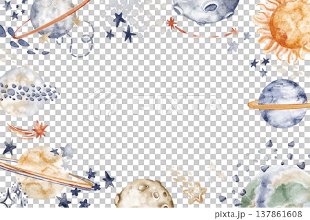 Frame Template with Planets Watercolor Hand Painted Frame Template with Planets Watercolor Hand Painted 137861608