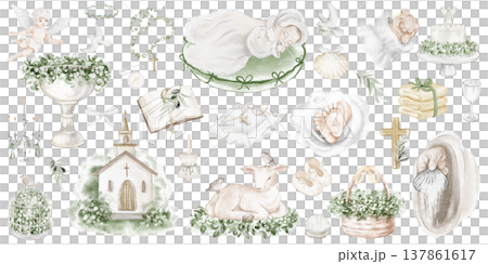 Baptism Illustration Watercolor Hand Painted 137861617