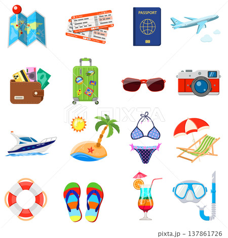 Vacation and Tourism Flat Icons Set Vacation and Tourism Flat Icons Set 137861726