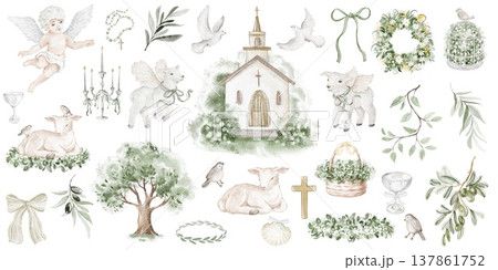 Church Clipart Set Watercolor Hand Painted 137861752