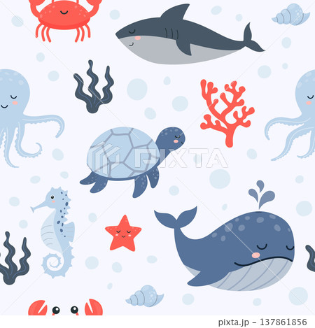 cute sea life pattern cute sea life pattern 137861856