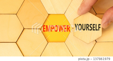 Empower yourself words symbol. Concept words Empower yourself on beautiful wooden puzzles. Beautiful yellow background. Business lifestyle and Empower yourself words concept. Copy space. Empower yourself words symbol. Concept words Empower yourself on beautiful wooden puzzles. Beautiful yellow background. Business lifestyle and Empower yourself words concept. Copy space. 137861979