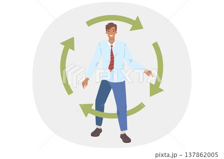 Businessman, rehabilitated after bankruptcy, steps through circle of green arrows Businessman, rehabilitated after bankruptcy, steps through circle of green arrows 137862005