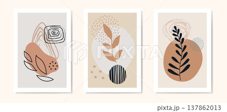 Botanical banners set with plants and abstract shapes vector Botanical banners set with plants and abstract shapes vector 137862013