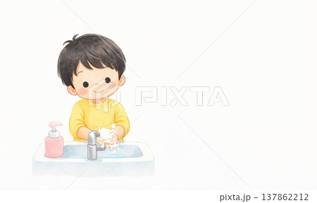 手洗いをする子どもの衛生習慣と清潔イメージイラスト 137862212
