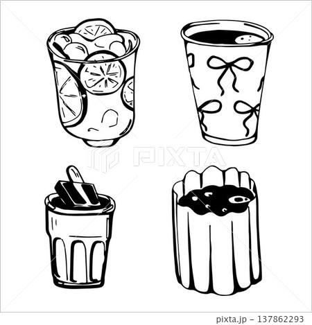 Whimsy Hand drawn Cute Different Drinks  137862293