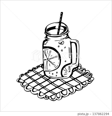 Whimsy Hand drawn Lemonade with Straw 137862294